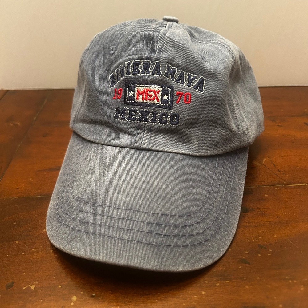 Riviera Maya‎ Mexico Hat Blue Unisex OSFM Embroidered Souvenir EUC 1970 Adjust